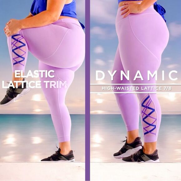 Fabletics Purple Powerhold Dynamic High Waisted Lattice 7/8 Leggings Size XXL - Picture 4 of 15